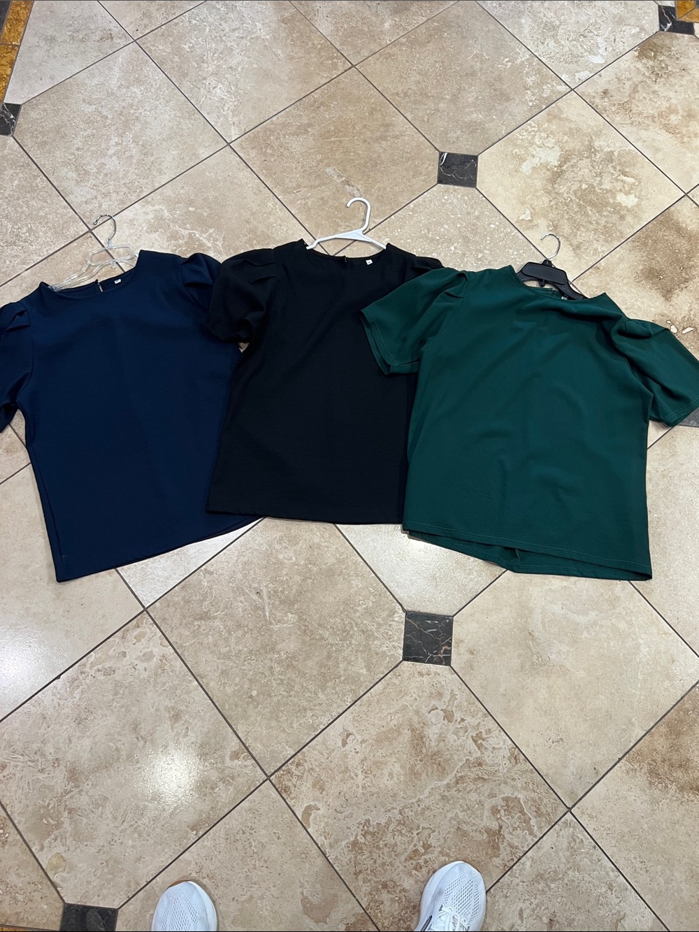 Women's Short-Sleeve Puff Shoulder THREE!!! Tees- Black, Navy, Forest Green